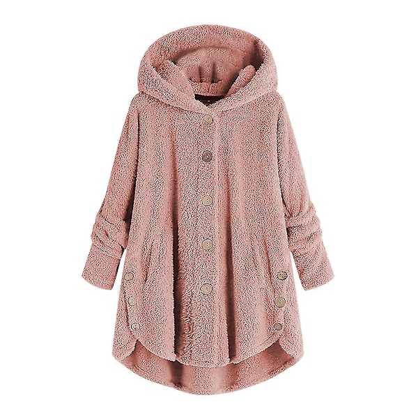 Mile Naisten Oversized Sherpa Takki Taskuilla Ruudullinen Fleece Huppari Talvitakki Pink XL