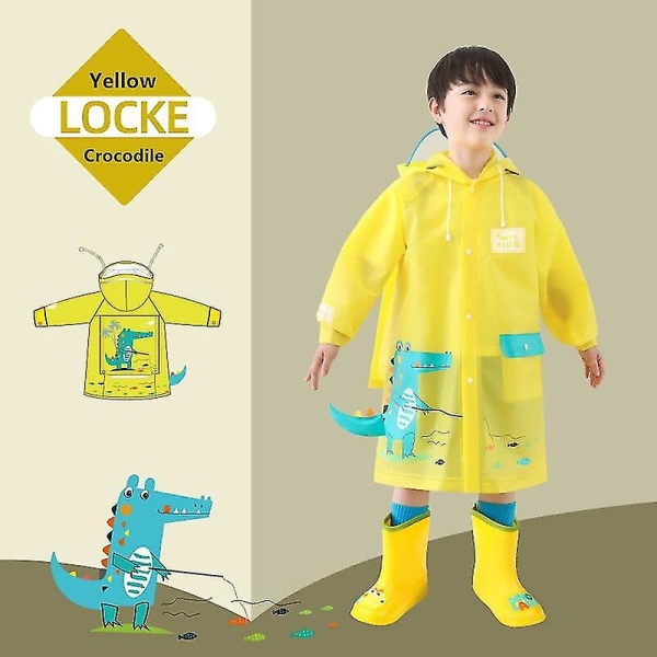 Barnens dinosaurie regnrockar, regnrockar, vindjackor, kappor för pojkar och flickor-gul M