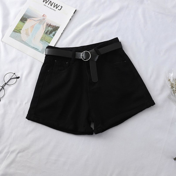 Dam Hög Midja Denimshorts Kvinnliga Korta Jeans Med Rem För Vardaglig Shopping Resor Black 2XL