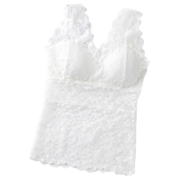Kvinnors spetslinne bh underkläder sport bh stickad mönster stretch avtagbar White M