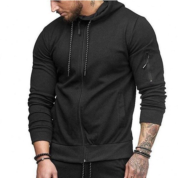 Herre Hættetrøje Lynlås Hættetrøje Vinter Sport Jogging Trøjer Toppe Black XL