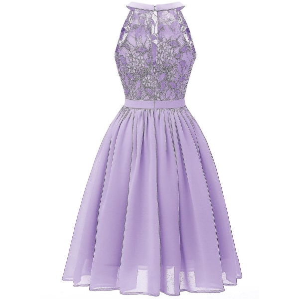 Dam ärmlös brudtärna bröllop bal klänning A-linje festklänning Purple L