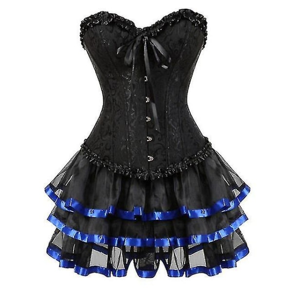 Sexy Korsettkjoler for kvinner, pluss størrelse, kostyme, overbyste burleskkorsett og miniskjørtsett, tutu-korsett Blue 5XL