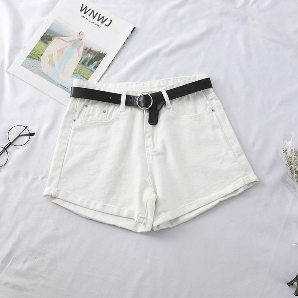 Dam Hög Midja Denimshorts Kvinnliga Korta Jeans Med Rem För Vardaglig Shopping Resor White L