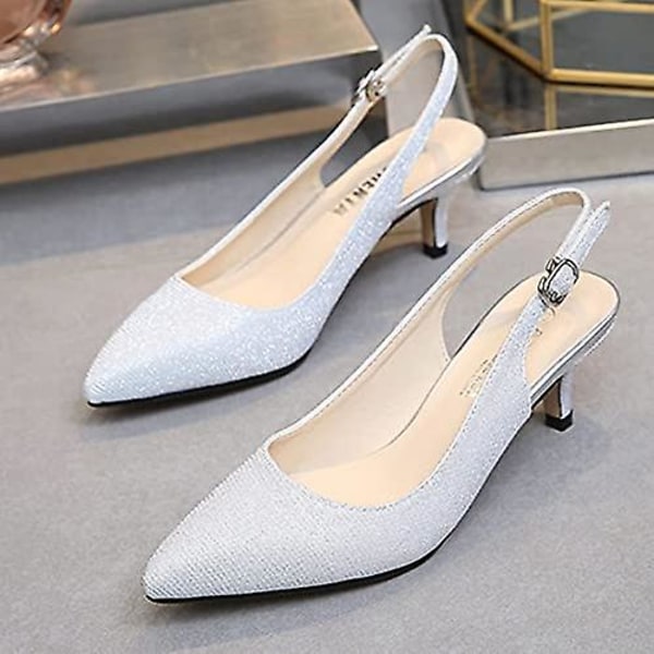 Dam Sandaler-låg Klack Spetsiga Sandaler Silver 42