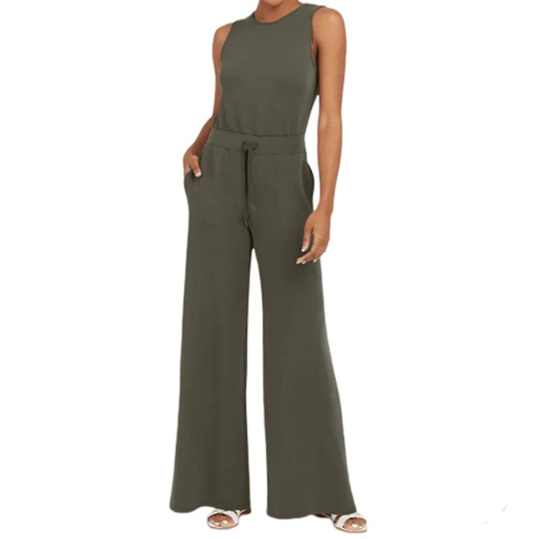 Ärmlös Enfärgad Jumpsuit Tvättbar Högstretch Material Kläder För Vardag Arbete Fest Black Palm XS