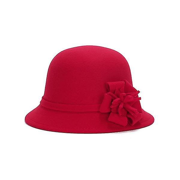 Vinter Damhatt Fedora Rosett Bred Brätte Hinkhatt Red