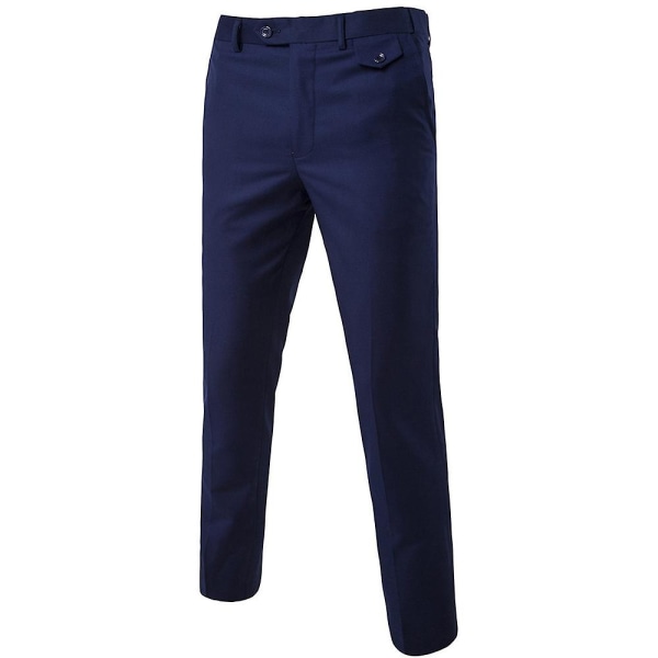 Herre Solid Rett Ben Smart Dressbukse Casual Kontor Business Arbeid Formelle Bukser Navy Blue XL