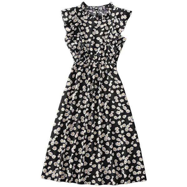 Dame Polkaprikket Kjole Plus Size Print Lang Kjole Til Strandbrug Black And White Flowers L