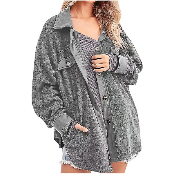 Løstsittende fleecejakke for kvinner med knapper og lommer Grey XS