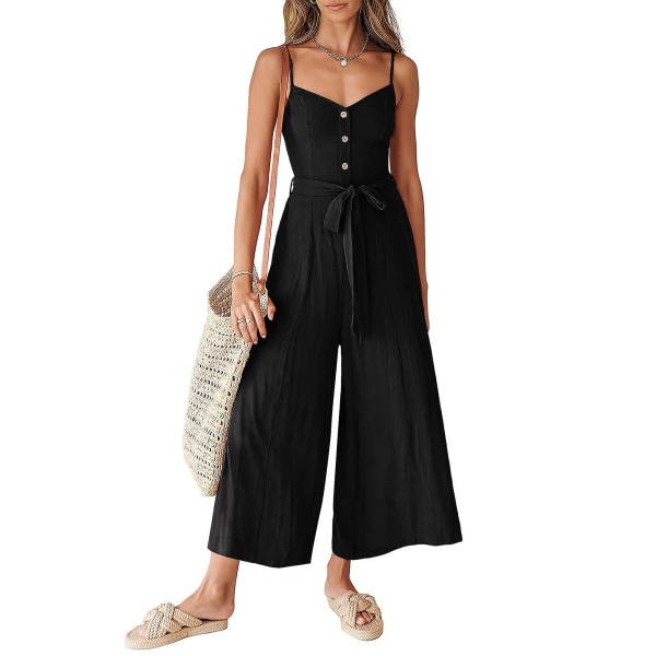Sommarhängselkläder för damer Strandresekläder med fickor Lämpliga för flickor Kvinnor Älskare Mamma Black XL
