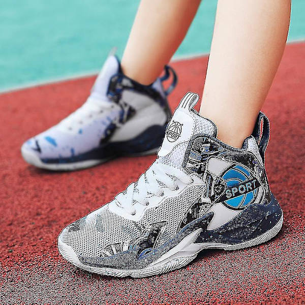 Børne Basketballsko Åndbare Sneakers Drenge Piger Sportssko Yj8768 WhiteBlue 34
