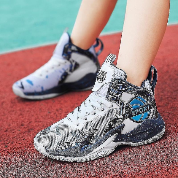 Børne Basketballsko Åndbare Sneakers Drenge Piger Sportssko Yj8768 WhiteBlue 40