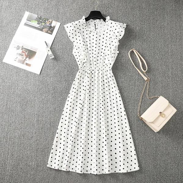 Dame Polkaprikket Kjole Plus Size Print Lang Kjole Til Strandbrug Black And White Dots S