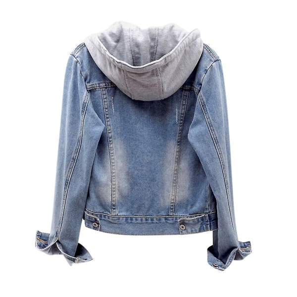 Uformell denimjakke med avtakbar hette for kvinner Light Blue L