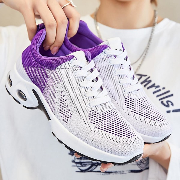 Dam Lace Up Athletic Tränare Fitness Gym Casual Air Cushion Sneakers Andas Gå Sport Skor Purple 40