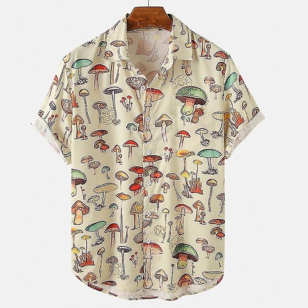 Summer Men's Hawaiian Shirt Lapel Kortärmad Färgglad Element Svampknapp Trend Casual Toppar XL