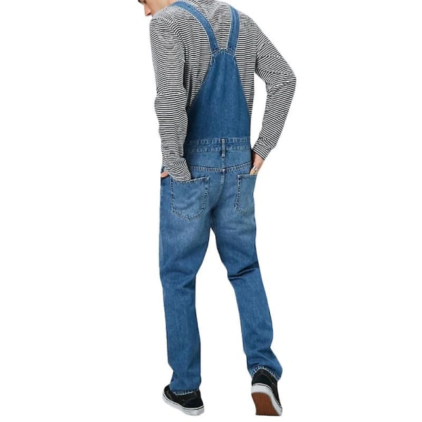 Lös jeansoverall för herr Haklapp Hängslen Byxor Dungarees Jean Jumpsuits Dark Blue XL