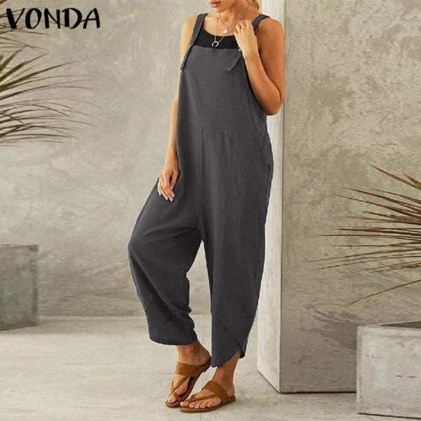 Ärmlösa Overaller för Kvinnor Rompers Vida Ben Jumpsuits gray L