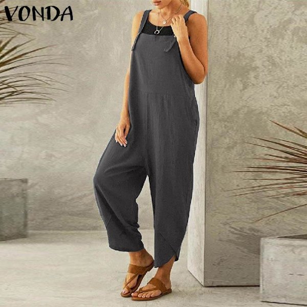 Dame Ærmeløse Overalls Rompers Bred Ben Jumpsuits gray 4XL
