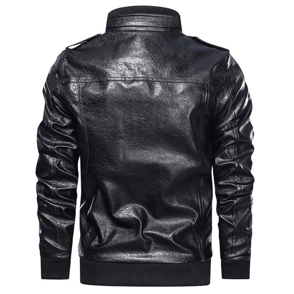 Män Faux Leather Motorcykel Zip Jacket Military Biker Coat Ytterkläder Black 2XL