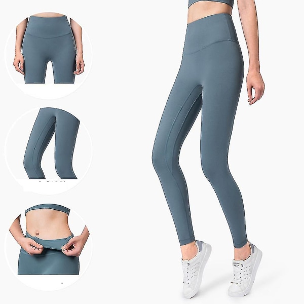 Hög midja naken känsla leggings push up sport kvinnor fitness löpning yoga byxor energi sömlösa leggings gym tjej leggings blue charcoal XL