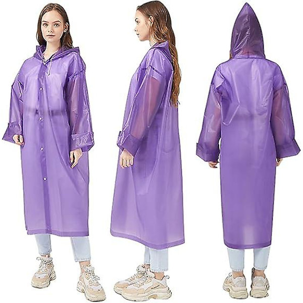 Genanvendelig regnfrakke til voksne, unisex nødregnfrakke, regnfrakke med hætte og snøre purple M