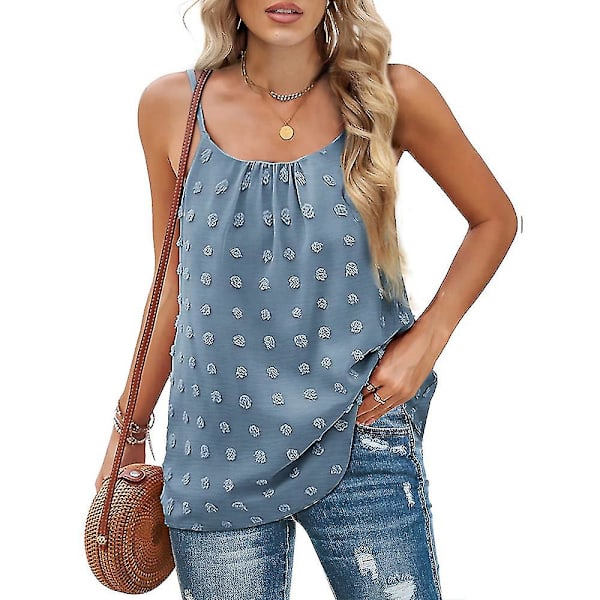 Dame Ensfarget Sommer Casual Ermeløs Camisole Løs Sling Tanktopp Light Blue M