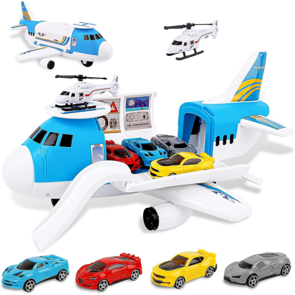 Set med 4 bilar, 1 helikopterleksak och 1 självhäftande presentleksak för pojkar och flickor blue