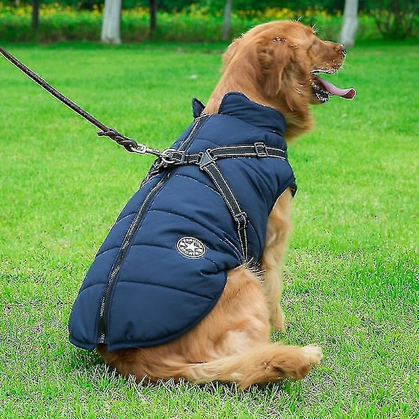 Stor hundjacka med sele Vinter varm hundkläder Vattentät Blue 4XL