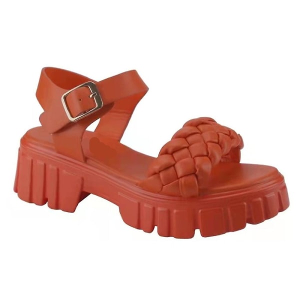 Kvinnors sandaler med öppen tå Strappy Platform Skor Ankel-rem Pin Spänne stängning Red 36