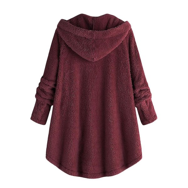 Mile Dame Oversized Sherpa Jakke Med Lommer Rutete Fleece Hettegenser Vinter Yttertøy Red S