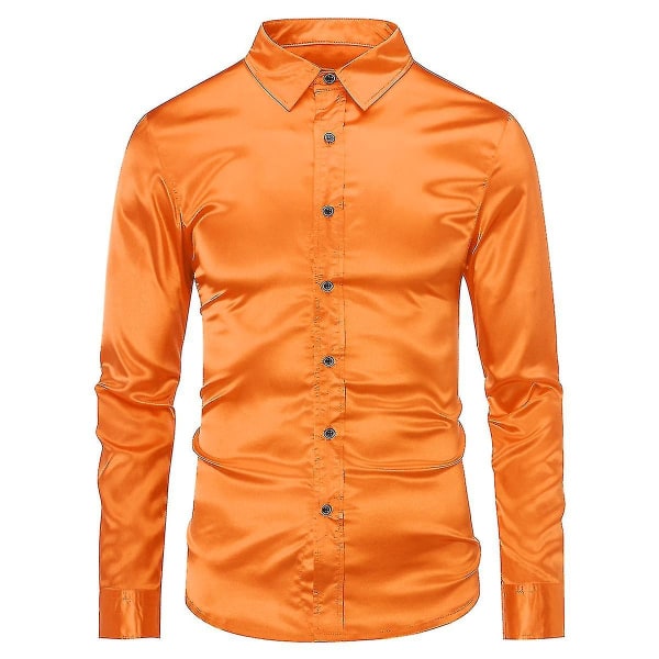 Herr Casual Mode Glänsande Långärmad Slim-fit Formell Skjorta Orange M
