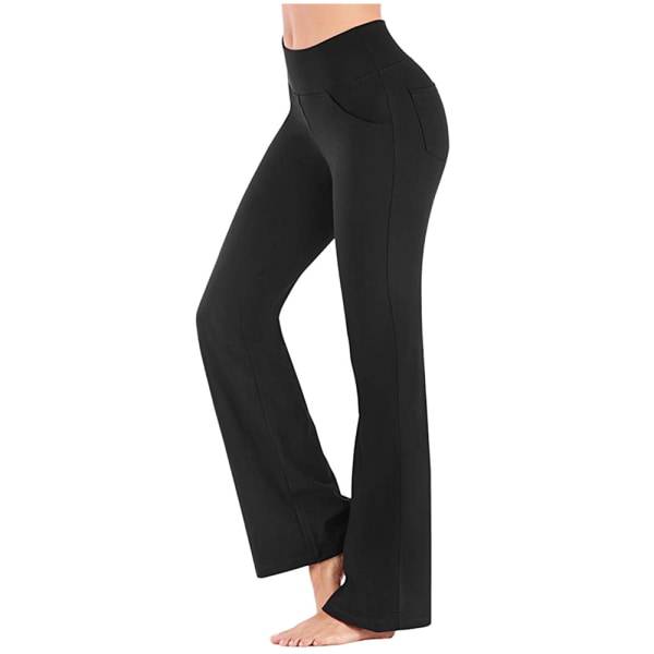 Kvinnor vida benbyxor Casual Stretch Yoga Pant Lounge byxor svart black L