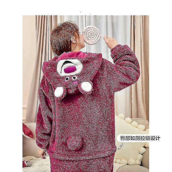 Dam Onesies Pyjamas Jordgubbsbjörn Kigurumi Tjock Korall Sammet Loungewear Dam Hemmakläder Heldräkt Jumpsuit För Vinter XL
