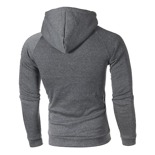 Herre Tykk Hettegenser Hettegenser Pullover Genser Vinter Varm Genser Topper Dark Gray M