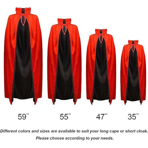 Halloween Vampyrkappe - Lang Halloween Vampyrkappe Vendbar Sort Og Rød Kappe Med Hætte Fancy Dress Kostume Til Halloween 90cm