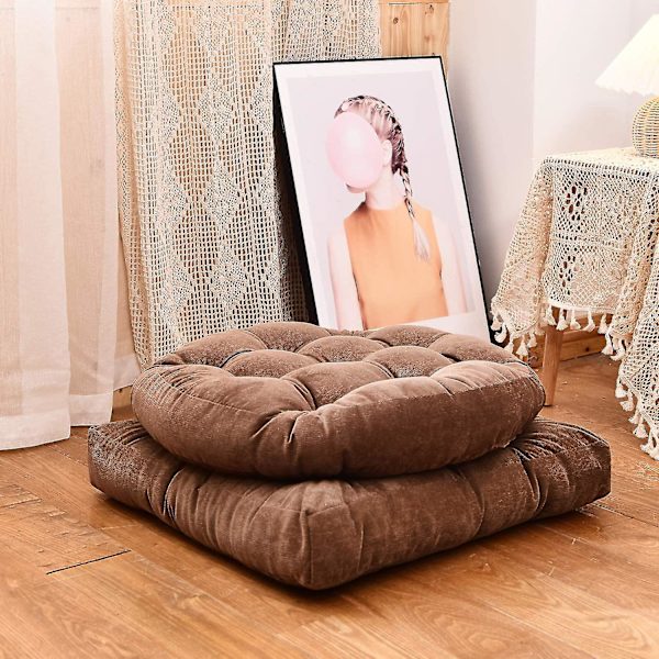 Rund Solid Farge Gulvpute, Tuftet Meditasjonspute Kompatibel Med Sitteplasser På Gulv Tykk Sittepute Meditasjonspute Kompatibel Med Yoga L Coffee