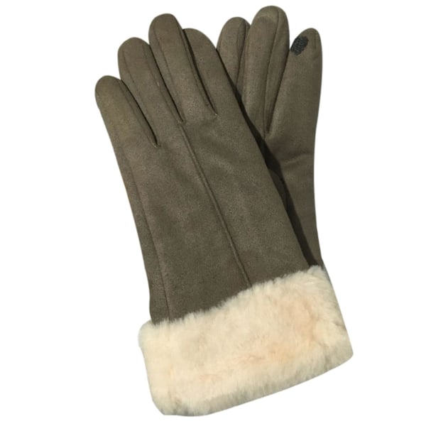 Värmande handskar i mocka för kvinnor - Vinterhandskar i plysch med touchskärm Brown