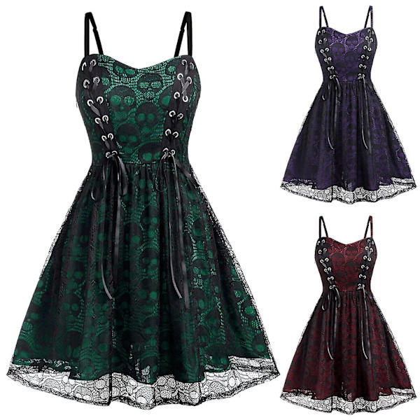 Kvinnors Cosplay Klänning Spets Tryck Cocktail Gotisk Klänning_cv wine red L