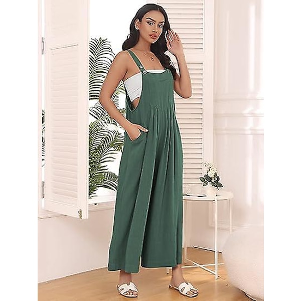 Dam Arbetsbyxor, Jumpsuit med Vida Ben, Casual Byxor med Axelband, Sommar Jumpsuit, Tröja, Lös Ärmlös Axelband, Kläder med Fickor green M