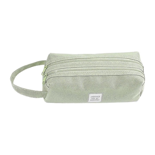 Pennfodral Pojkar Flickor Canvas Stor Kapacitet Dubbellagers Dragkedja Skolväska Light Green