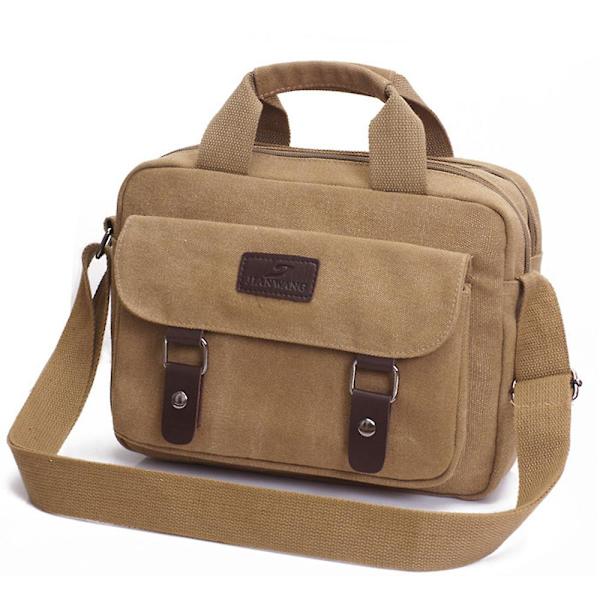 Stor Kapacitet Crossbody Axelväska Handväska Canvas Messenger Väska Portfölj Vintage Satchel Väskor Khaki