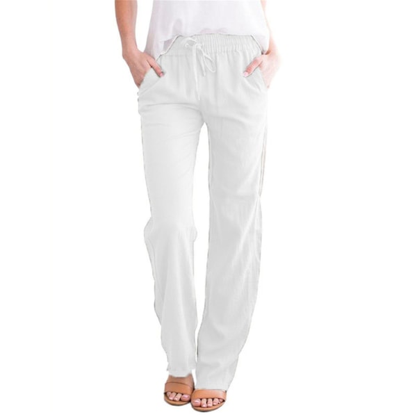 Dame Vide Ben Palazzo Bukser Løse Hør Snøre Cropped Bukser White XL