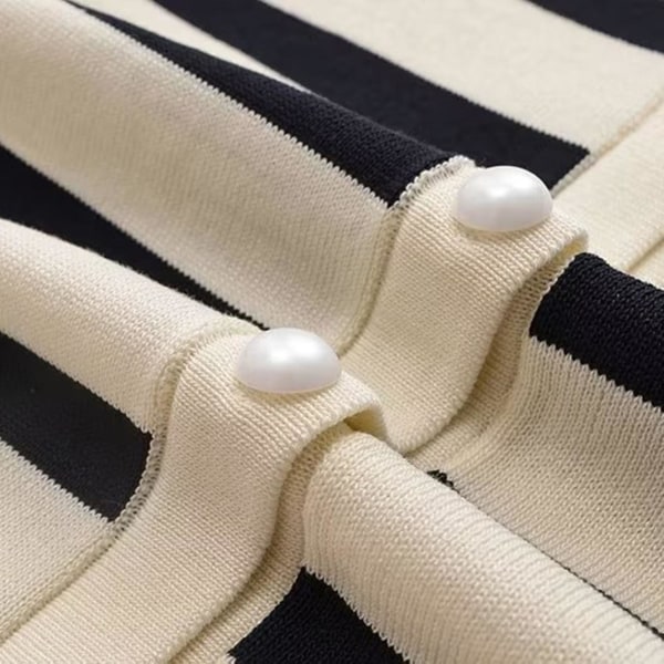 Langærmet stribet cardigan til kvinder, fransk version, slank pasform, basisjakke til hjemmebrug, date, fest, shopping White Stripes M