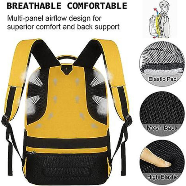 Kannettavan tietokoneen reppu, liikematka varkaudenesto ohut kestävä kannettavan tietokoneen reppu USB-latausportilla, vettähylkivä college-tietokonelaukku naisille ja miehille F yellow