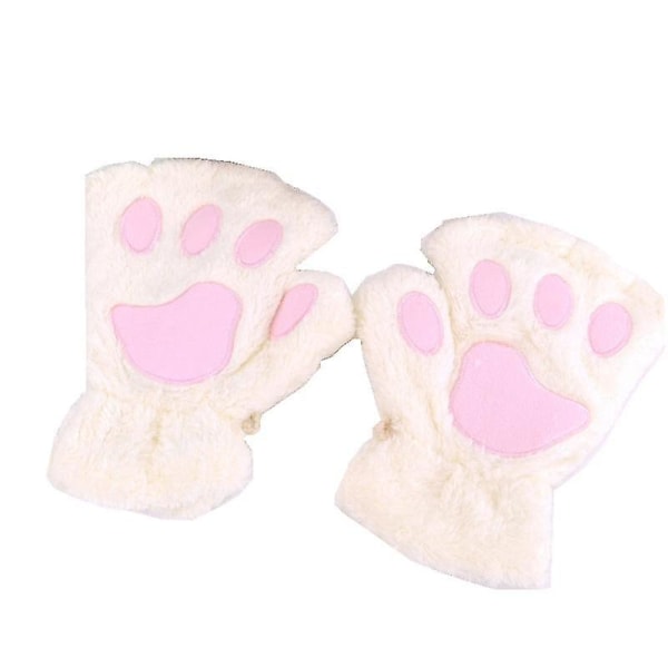 Kat pige åben finger kattepote varme handsker fortykket fnug håndformet børste halv finger handsker White Average size