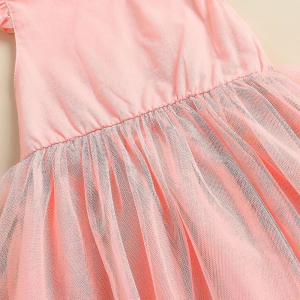 Barnflickor volangärm Tutu klänning fest prinsessklänning Pink 5-6 Years