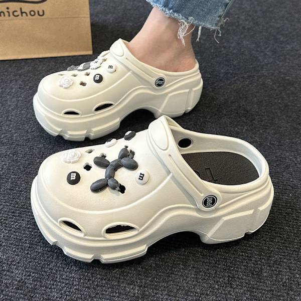 Sko med tyk sål og hævet hul til kvinders sommerstrand anti-slip tåslippers white 4 40-41