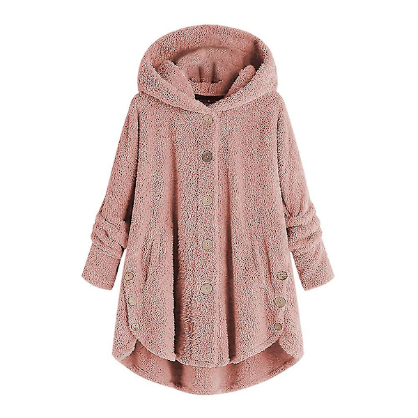 Mile Naisten Oversized Sherpa Takki Taskuilla Ruudullinen Fleece Huppari Talvitakki Pink M